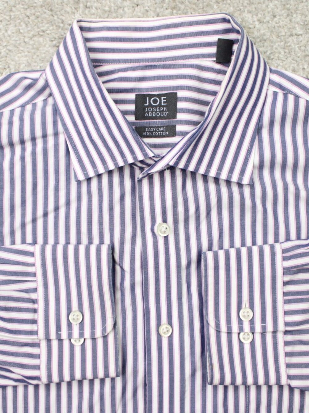 JOE Joseph Abboud Shirt Mens 17, 34/35 Pink/Pink Striped Easy Care Cotton L/S